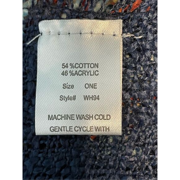 Woven Heart Ruana Wrap Poncho Blue Multi-Colored Plaid Striped Patterned Fringe - Picture 5 of 6